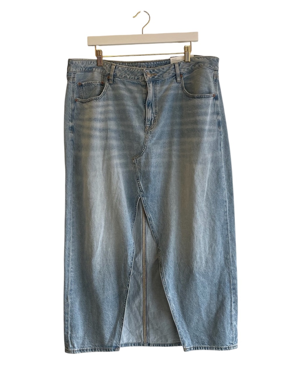 American Eagle Light Blue Denim Maxi Skirt with Front Slit